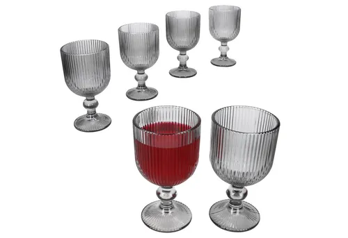 MamboCat Weinglas Agata 6x Weingläser grau 240ml Glas Relief Weißwein-Kelch Rotwein, Glas