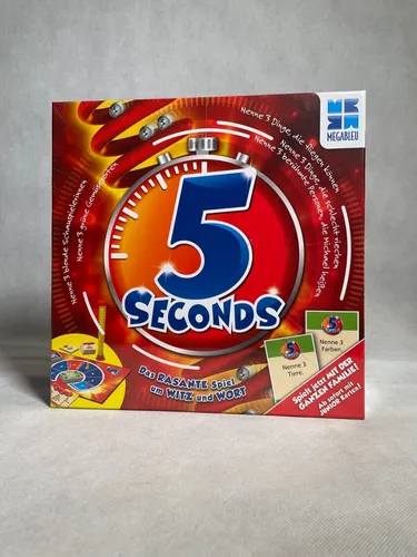MEGABLEU 5 Seconds - Schnelles Familienspiel - Gesellschaftsspiel für 3 bis 6 Spieler ab 8 Jahren, bei dem du in nur 5 Sekunden 3 richtige Antworten geben musst – ideal für spannende Spielabende!