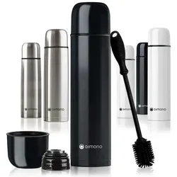 Goods+Gadgets Thermoflasche Edelstahl-Isolierflasche 500/1000ml – Thermosflasche mit Druckknopf, doppelwandiger Thermobecher Isolierkanne schwarz 1000 ml