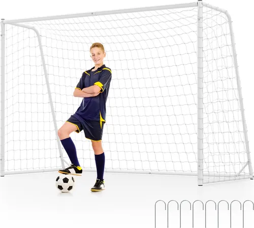 COSTWAY Fußballtor 300 x 200 cm – Robustes Metallrahmen-Tor für Garten - Robustes Fußballtor mit stabilem Metallrahmen und wetterfestem PE-Netz. Ideal für Kinder und Erwachsene, fördert Teamgeist und Beweglichkeit. Schnelle Montage für endlosen Fußballspaß im Freien!