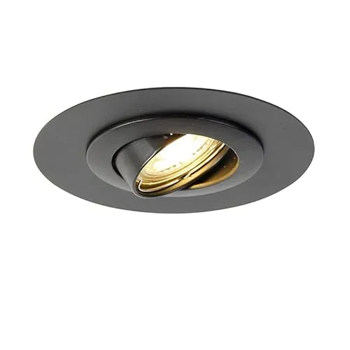 Qazqa - Modern Einbaustrahler rund schwarz schwenkbar mit Distanzring - Edu I Wohnzimmer I Schlafzimmer - Stahl Rund - LED geeignet GU10