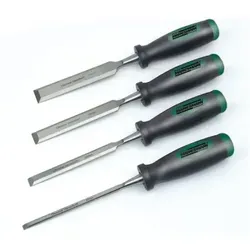 MANNESMANN Stechbeitelsatz M66100 - 4-teilig - Sonstige Handwerkzeuge, ideal für präzise Holzarbeiten mit ergonomischem Griff und großem Schlagkopf für optimale Kontrolle und Komfort.