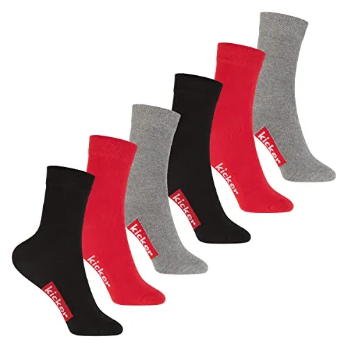 kicker Kinder Socken (6 Paar) Schwarz Rot Grau 31-34