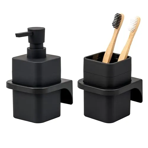 bremermann Badezimmer-Set Savona mit Soft-Touch Oberfläche - Praktisches 2-teiliges Badezimmer-Set mit Seifenspender und Zahnputzbecher in modernem Design. Inklusive Wandhalterung für mehr Platz auf dem Waschbecken. Ideal für eine stilvolle Badgestaltung!