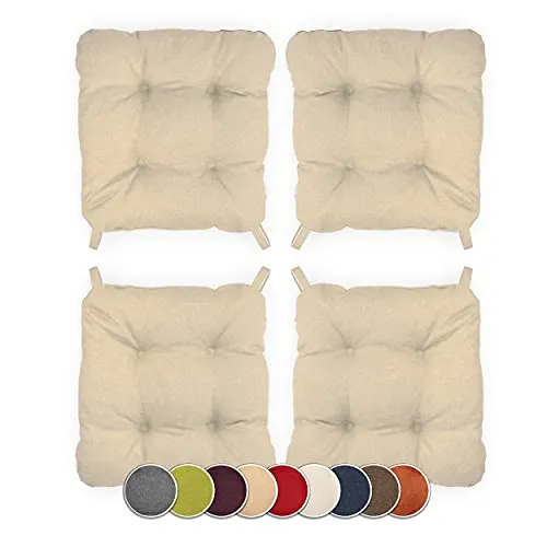 sunnypillow 4er Set Stuhlkissen mit Klettverschluss - Polster für Stühle & Sessel, ideal für drinnen und draußen, wasserabweisend und pflegeleicht, mit 8 cm dickem Komfort-Schaum für höchsten Sitzkomfort.