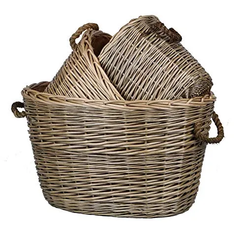 UNUS Weidenkorb Set mit Seilgriffen (3er Set) - VIEL PLATZ - Die stilvollen Weidenkörbe bieten großzügigen Stauraum für diverse Utensilien. DEKORATIV - Mit ihren eleganten Grautönen sind sie ein echter Blickfang in jedem Raum. PRAKTISCH - Dank der stabilen Seilhenkel sind sie leicht zu transportieren. MAßE - 29x33x46 cm, 33x40x55 cm, 38x46x63 cm.