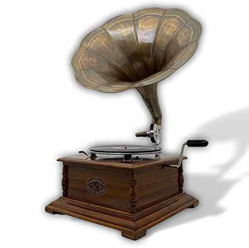 Aubaho Dekoobjekt Grammophon im Antik-Stil - Nostalgisches Grammophon aus Holz und Messing, ideal als dekoratives Highlight. Handgefertigt im klassischen Design, bringt es den Charme vergangener Zeiten in Ihr Zuhause.