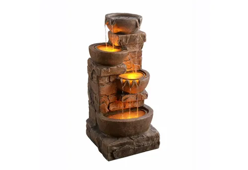 Teamson Home Gartenbrunnen mit LED - Brauner Polyresin Brunnen H84 cm - Brunnen für Garten und Terrasse, mit LED-Beleuchtung für stimmungsvolle Abende und entspannendes Plätschern.