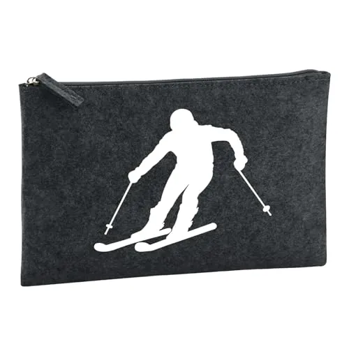 Huuraa Kulturbeutel Skifahren Silhouette Geschenk 1 Liter Filz Charcoal Kosmetiktasche Skifahren Geschenkidee