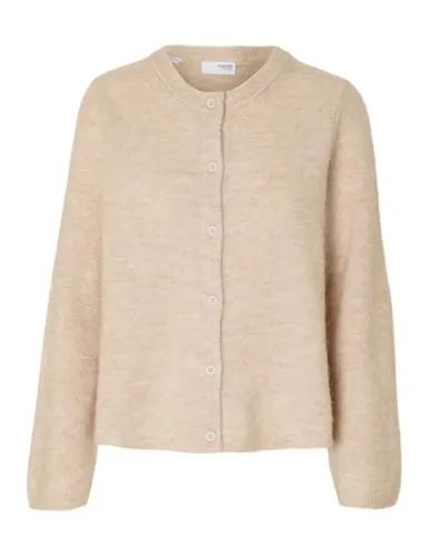 SELECTED FEMME Strickjacke Wollmix für Damen - Elegante Strickjacke mit Rundhalsausschnitt, langen Ärmeln und hochwertigem Wollmix. Ideal für stilvolle Outfits und angenehmen Tragekomfort.