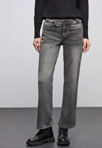 Street One Wide Leg Jeans mid Grey Washed 26 - Modische Wide Leg Jeans im Casual Fit mit grauer Waschung. Ideal für lässige Outfits, mit praktischen aufgesetzten Taschen und komfortablem Mid Waist.