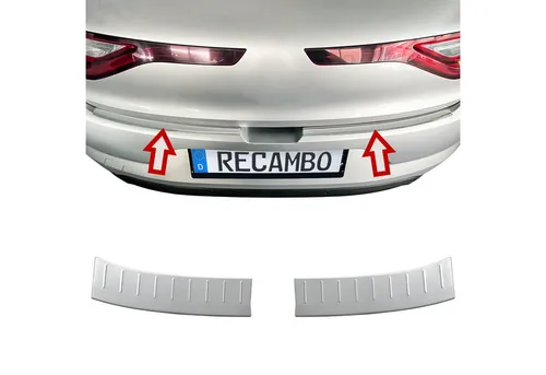 RECAMBO Ladekantenschutz für Renault Megane IV Schrägheck - Abdeckblenden aus 100% rostfreiem Edelstahl V2A, passgenau und langlebig, schützt die Stoßstange vor Kratzern und wertet das Fahrzeug optisch auf.
