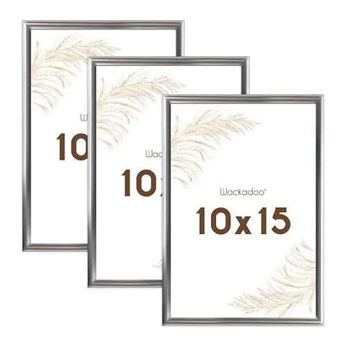 Wackadoo Bilderrahmen 10x15 Silber 3er Set Fotowand Fotorahmen aus leichtem Kunststoff mit Glas Picture frame Poster