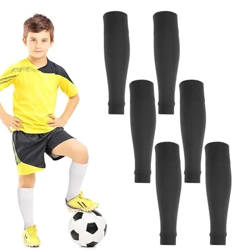 Paar Stutzen Kinder Fußball, Trainingssocke Sleeves Tubes Sportsocken, Schwarz, Atmungsaktiv und Elastisch Schienbeinschoner Socken, Geeignet für Jungen und Mädchen 3
