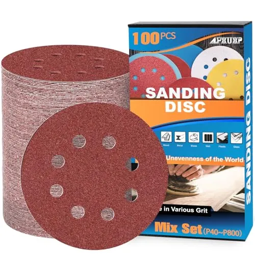 ALPXUXP Schleifpapier 125mm Klett Schleifscheiben 8 Loch Rund Schleifblätter Profi für Exzenterschleifer(Mit Körnung 40/60/80/120/180/240/320/400/600/800 x10)-100Stück