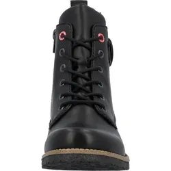 RIEKER Schnürstiefelette Damen, Gr. 41, schwarz - Wanderschuhe aus Lederimitat mit wärmendem Innenmaterial und dekorativer Zierschnalle. Ideal für den Alltag, bequem mit Blockabsatz und schnittiger Optik.