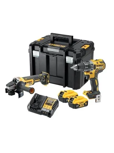 Dewalt DCK2020P2T-QW 18V XR Combi Set - Haus Garten: Leistungsstarkes Set mit Bohrmaschine und Winkelschleifer, inklusive 2x 5Ah Akkus und praktischer TSTAK Aufbewahrungslösung.