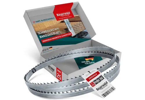Bayerwald Werkzeuge Bandsägeblatt Uddeholm 3380 x 15 x 0.5 - Bandsägeblätter aus hochwertigem schwedischen Stahl, ideal für präzise Schnitte in Weich- und Hartholz. Gehärtete Zahnspitzen sorgen für deutlich längere Lebensdauer.