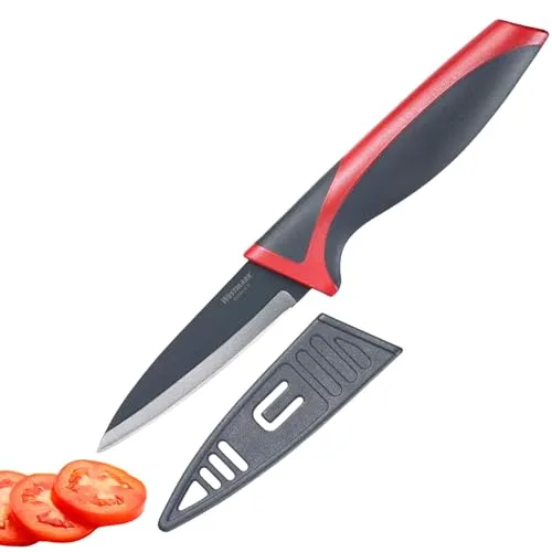 Westmark 14522280 Schälmesser mit Klingenschutz, PP/Edelstahl/TPE, schwarz / rot, 20,4 x 3 x 1,7 cm