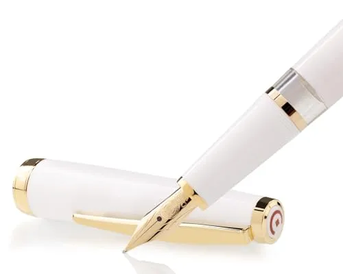 Cleo Skribent Kolbenfüllhalter Classic - Weiß mit Goldfeder (M) - Füller mit Kolbenmechanismus und 14 Kt vergoldeten Zierteilen, leicht und elegant für ein komfortables Schreibgefühl.