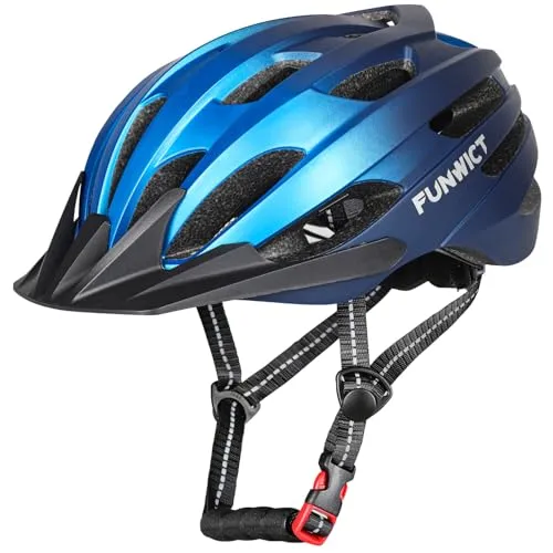 FUNWICT Fahrradhelm für Herren und Damen, Verstellbarer MTB Rennradhelm mit Abnehmbarer Sonnenblende für Radfahren und Mountainbiken (Navy Blau, L: 57-61 cm)