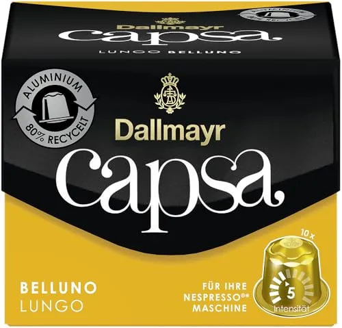 Dallmayr Capsa LUNGO BELLUNO Kaffeekapseln - Pads u. Discs für Nespresso® Maschinen, mildes Aroma aus sanften Arabica-Bohnen mit Vanille- und nussigen Nuancen für ein unvergleichliches Geschmackserlebnis.