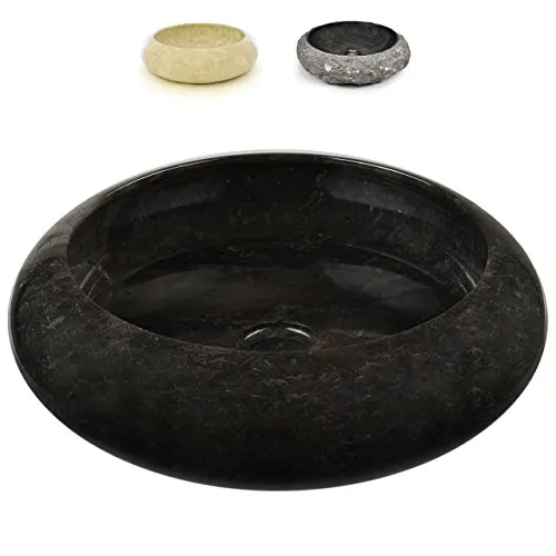 Divero Marmor Naturstein Aufsatz-Waschbecken Handwaschbecken Waschschale Stein poliert rund schwarz