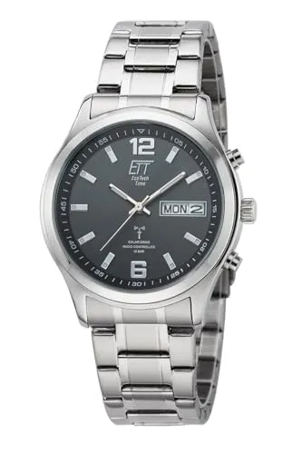 ETT Eco Tech Time Funk Solar Herren Uhr - Sportliche Armbanduhr für Herren mit Edelstahlarmband, funkgenauer Zeit und Solarenergie – nie wieder Batteriewechsel!