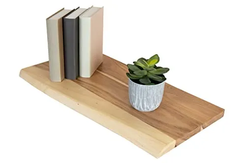 SAM Holzplatte 60x30 cm SUVA, Holzbrett massiv naturfarben, Baumkantenplatte für Heimwerker, Regale und Fensterbretter, einseitig Baumkante