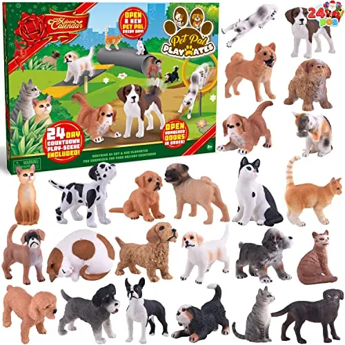JOYIN Weihnachts-Adventskalender 2025 mit Hund und Katze, Tier-Actionfiguren, Spielset, Tierspielzeug, 24-Tage-Countdown-Adventskalender