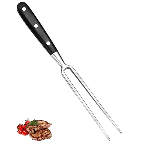 Fleischgabel Aus Rostfreiem Fleischgabel Mit Holzgriff Geschmiedet Grillgabel Tranchiergabel 16 Cm, Edelstahl, Kunststoffgriff Für Schweinefleisch Putenhähnchen Rindfleisch