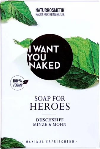 I Want You Naked Duschseife Soap For Heroes Minze & Mohn 100 g - Seifen - 2-in-1 Duschseife mit aktivierendem Peeling-Effekt durch feine Mohnsamen, die die Durchblutung anregen und die Haut glatter machen.