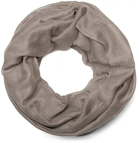 styleBREAKER Damen Loop Schal mit Glitzer-Effekt | Einfarbiger Schlauchschal aus weicher Viskose | Leicht & Elegant | 87 x 93 cm, Farbe:Taupe