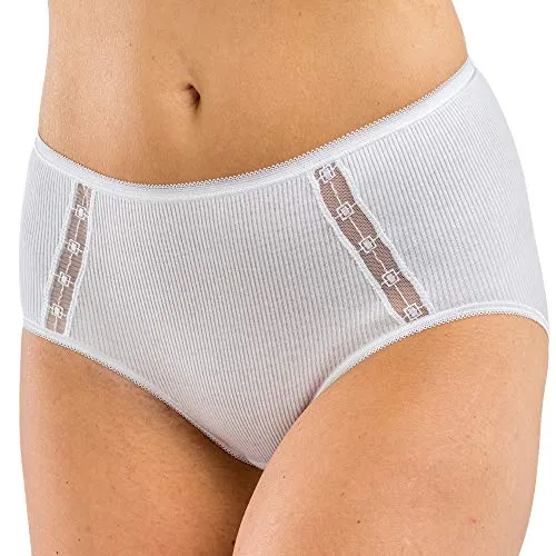 HERMKO 12503820 Damen Taillenslip Doppelripp mit Spitzendetail aus Bio-Baumwolle, Farbe:weiß, Größe:40/42 (M)