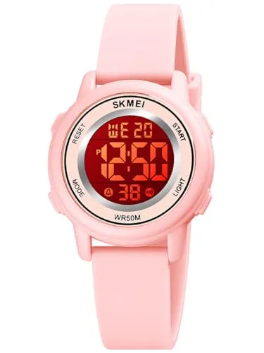 Alienwork Seven-color LED Digital Kinderuhr Pink Silikon-Armband