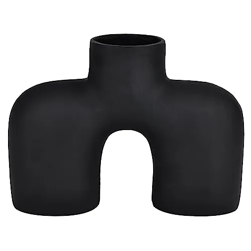 EGLO LIVING Metallvase Brower, minimalistische Deko Vase, Dekovase für Wohnzimmer, Blumenvase aus Metall in Schwarz, Tischdeko 18 cm