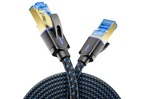deleyCON 20m CAT8 Netzwerkkabel - Hochgeschwindigkeit für Ihr Netzwerk - Erleben Sie ultraschnelle Datenübertragungen bis zu 40 Gbit/s mit diesem robusten CAT 8 Netzwerkkabel. Ideal für Streaming, Gaming und Home-Office, bietet es zuverlässige Leistung und Flexibilität dank der langlebigen Nylonummantelung.