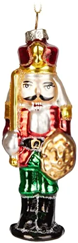 BRUBAKER Nussknacker Soldat Rot Grün Gold - Handbemalte Weihnachtskugel aus Glas - Mundgeblasener Christbaumschmuck Figuren Lustig Deko Anhänger Baumkugel - 13 cm