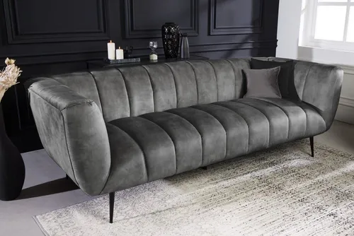 Riess-Ambiente Sofa NOBLESSE 225cm grau/schwarz - Sofa im Retro Design mit gepolstertem Federkern, ideal für Wohnzimmer. Hochwertiger Samtbezug sorgt für einen eleganten Look und hohen Komfort.