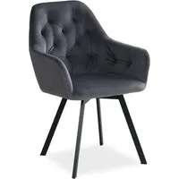Homestyle4u Drehbarer Polsterstuhl mit Armlehne - Grau - Polsterstuhl für Küche und Esszimmer, drehbar und mit edlem Samtstoff bezogen für maximalen Komfort. Massive Metallfüße sorgen für Stabilität und Sicherheit.