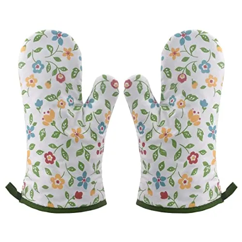 Voarge 1 Paar Hitzebeständig Ofenhandschuhe, Topflappen Handschuh, Anti-Rutsch Ofenhandschuhe Küche Topfhandschuhe für Kochen, Backen, Barbecue(Laub)