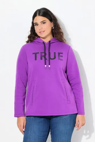 Ulla Popken Women's Hoodie, Lila, Kapuze mit Kordel - Kapuzenpullover für Damen mit True-Schriftmotiv, Seitenschlitzen für mehr Bewegungsfreiheit und zwei praktischen Taschen für zusätzlichen Komfort.