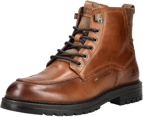 Bullboxer Stiefelette aus Glattleder - Wanderschuhe in cognac/brown, modische Schnürstiefelette mit praktischem Reißverschluss für schnellen Einstieg und hohem Tragekomfort.