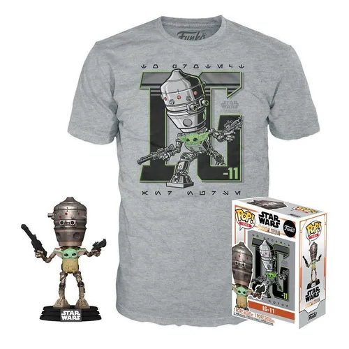 Funko POP Star Wars Mandalorian M Figur und T-Shirt Set - Actionfiguren Bundle mit exklusiver Funko POP! Figur IG-11 und dem Kind sowie bequemem T-Shirt, perfekt für Sammler und Fans von The Mandalorian.