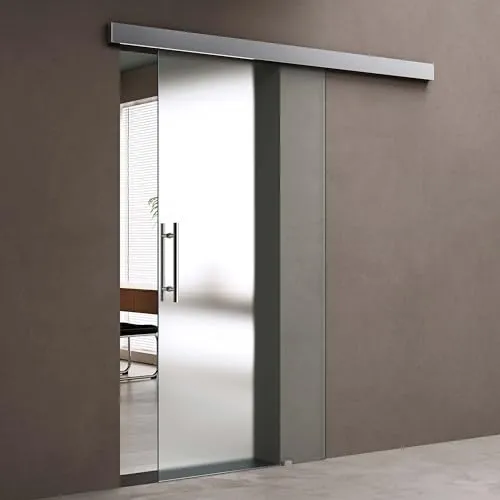 doporro Glasschiebetür Komplettset Softclose 77,5 x 205cm | 25mm Wandabstand | Schiebetür mit ESG-Sicherheitsglas | Zimmertür Glas Satiniert mit Stangengriff | Amalfi-plus 14