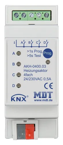 MDT AKH-0400.03 Heizungsaktor 4-fach - Sonstige Elektroinstallationsartikel, ideal zur Steuerung von bis zu 16 Stellantrieben, mit LED-Anzeige und vielseitigen Ansteuerungsmöglichkeiten für optimale Heizungsregelung.