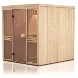 FinnTherm Sauna Innensauna Karina 175x194x199 cm - Moderne Innensauna mit 68 mm Wandstärke für optimale Stabilität. Verglaste Front für stilvolle Wohnraumgestaltung. Lieferung ohne Saunaofen, empfohlen 7,5-9 kW.