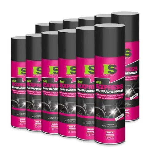 Spraytive 12 x 300ml Express Fahrradreiniger – materialschonendes Reinigungs- und Pflegespray ohne Wasser – selbsttätige Fahrradreinigung mit Wachsversiegelung für Bike & E-Bike, Made in Germany