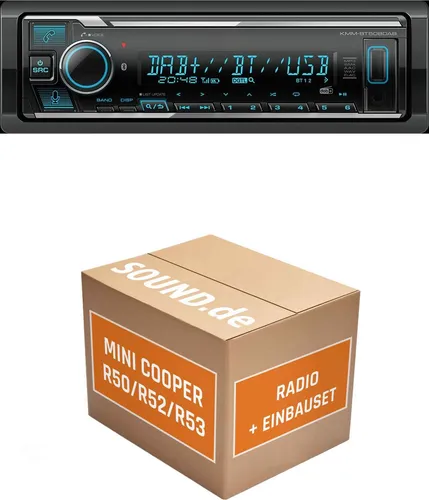 Kenwood KMM BT508DAB Autoradio Einbaupaket für Mini Cooper R50/R52/R53 - Komplettset für den einfachen Austausch Ihres Autoradios im Mini Cooper R50/R52/R53 (2001-2006). Inklusive Kenwood KMM BT508DAB, Lenkradfernbedienung und Antennenadapter für unkompliziertes Musikstreaming und komfortable Bedienung.