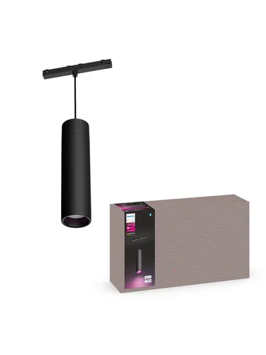 Philips Hue Perifo Deckenpendelleuchte - Schwarz - Moderne Deckenpendelleuchte mit 5,3W und 510 Lumen, steuerbar über Hue Bridge oder Sprachassistenten, bietet 16 Millionen Farben und eine Lebensdauer von bis zu 25.000 Stunden.